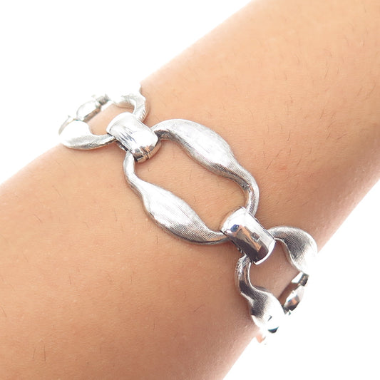 SAAD 800 Silver Vintage Egypt Modernist Oxidized Link Bracelet 7"