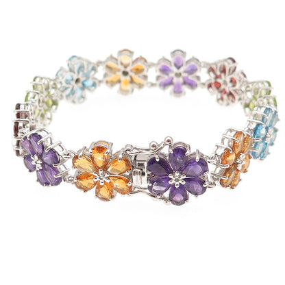 925 Sterling Real Diamond Blue Topaz Amethyst Citrine Garnet Peridot Bracelet 7"