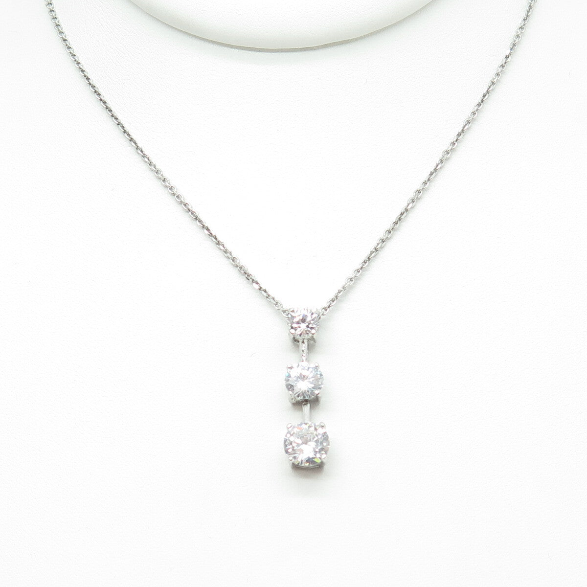 925 Sterling Silver Round-Cut C Z Graduated Drop Cable Chain Necklace 16"