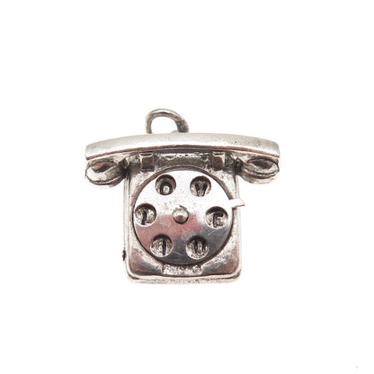 WELLS 925 Sterling Silver Vintage I Love You Rotary Phone 3D Mini Charm Pendant