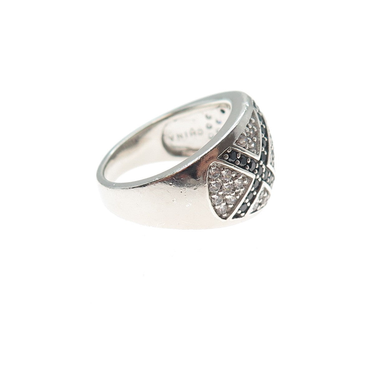 925 Sterling Silver Real Round-Cut Black Spinel & C Z Ring Size 7