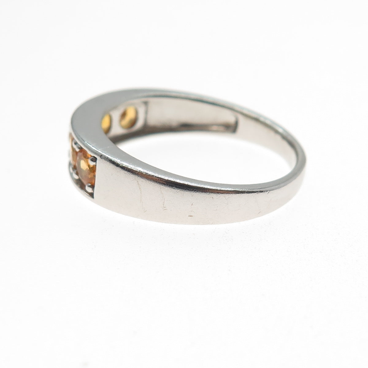 925 Sterling Silver Vintage Real Round-Cut Citrine Ring Size 11