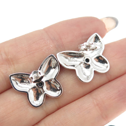 925 Sterling Silver Black C Z Butterfly Ribbed Stud Earrings