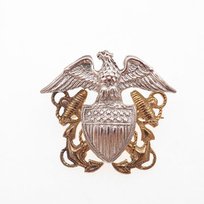 925 Sterling Silver 2-Tone Antique WWII US Navy Pin Brooch