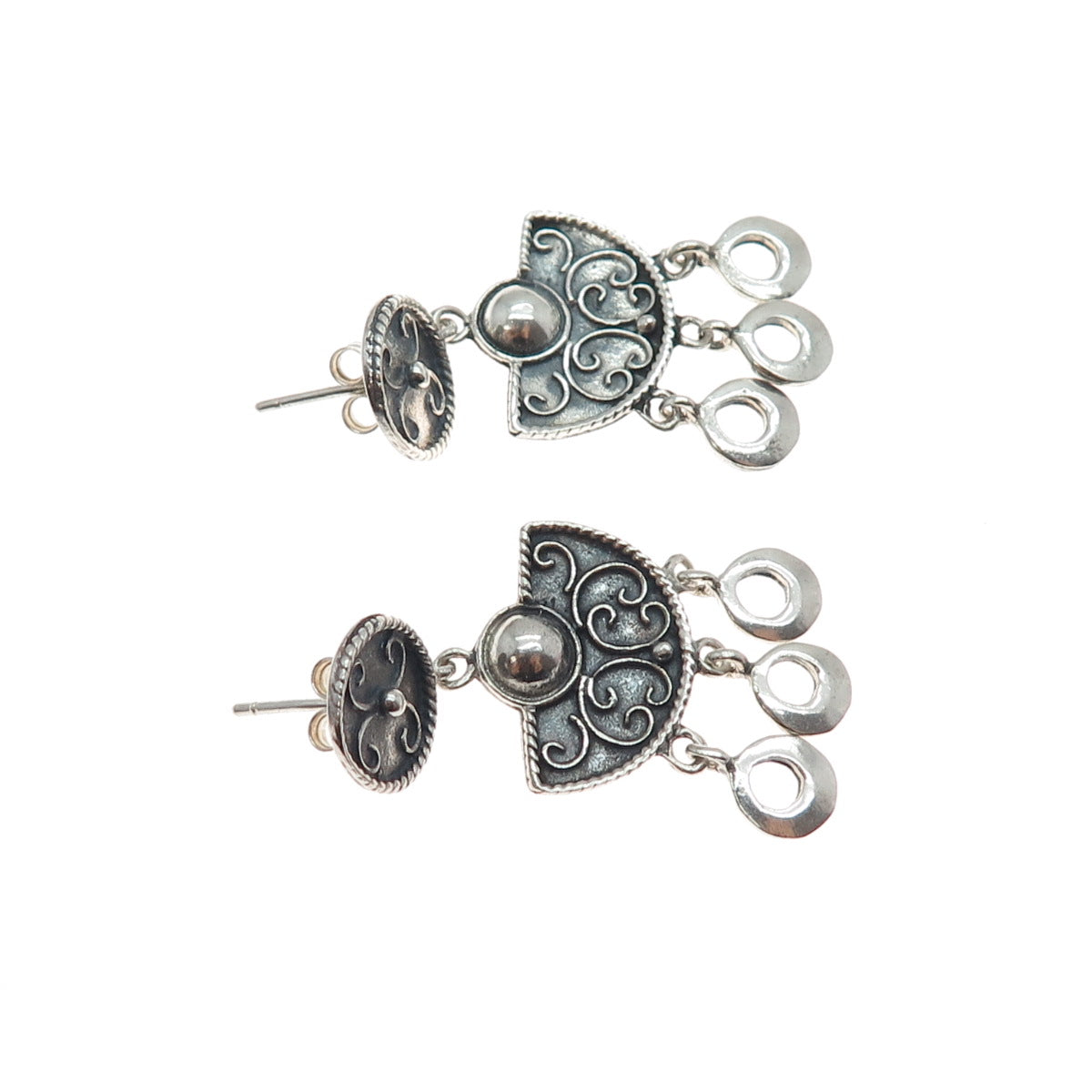 925 Sterling Silver Vintage Modernist Swirl Oxidized Dangle Earrings