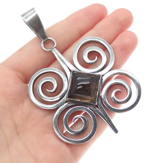 TEPPICH 925 Sterling Silver Vintage Real Smoky Quartz Modernist Spiral Pendant