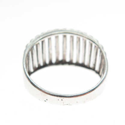 925 Sterling Silver Vintage Modernist Diamond-Cut Ribbed Ring Size 7.75