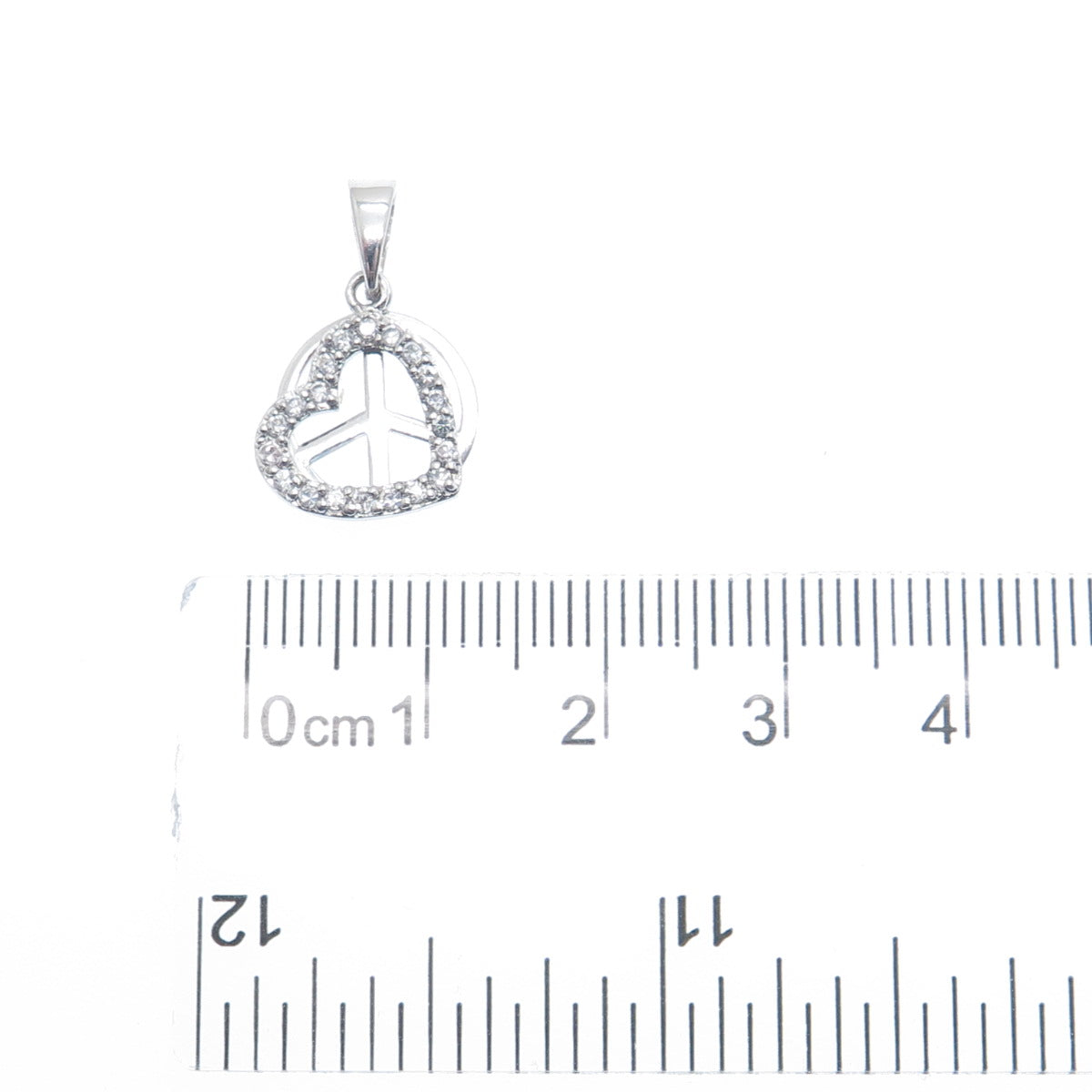 925 Sterling Silver ATI C Z Open Heart & Symbol of Peace Minimalist Pendant