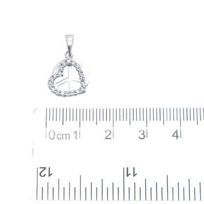 925 Sterling Silver ATI C Z Open Heart & Symbol of Peace Minimalist Pendant