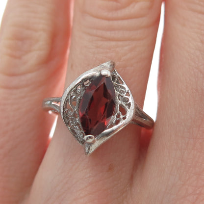 RJ GRAZIANO 925 Sterling Silver Vintage Real Red Garnet Modernist Ring Size 6