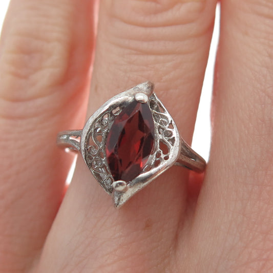 RJ GRAZIANO 925 Sterling Silver Vintage Real Red Garnet Modernist Ring Size 6