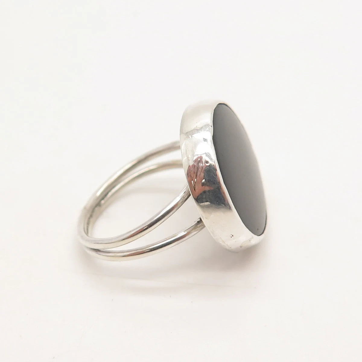 925 Sterling Silver Vintage Real Black Onyx Gem Round Signet Ring 6