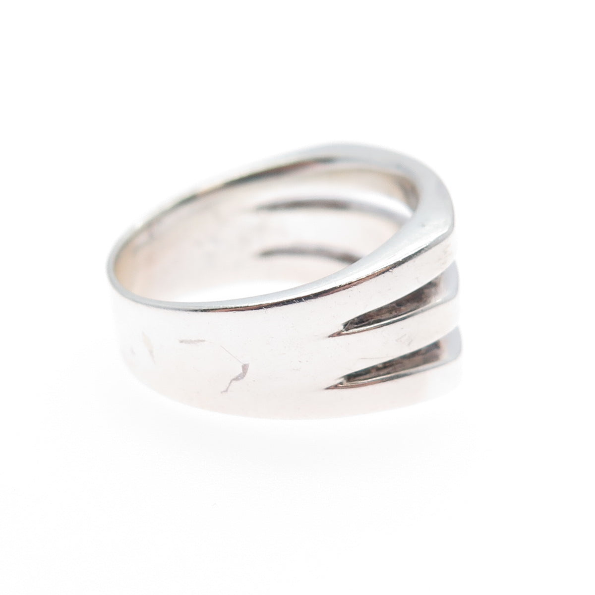 925 Sterling Silver Vintage Modernist 3-Row Ring Size 7