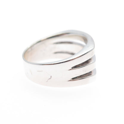 925 Sterling Silver Vintage Modernist 3-Row Ring Size 7