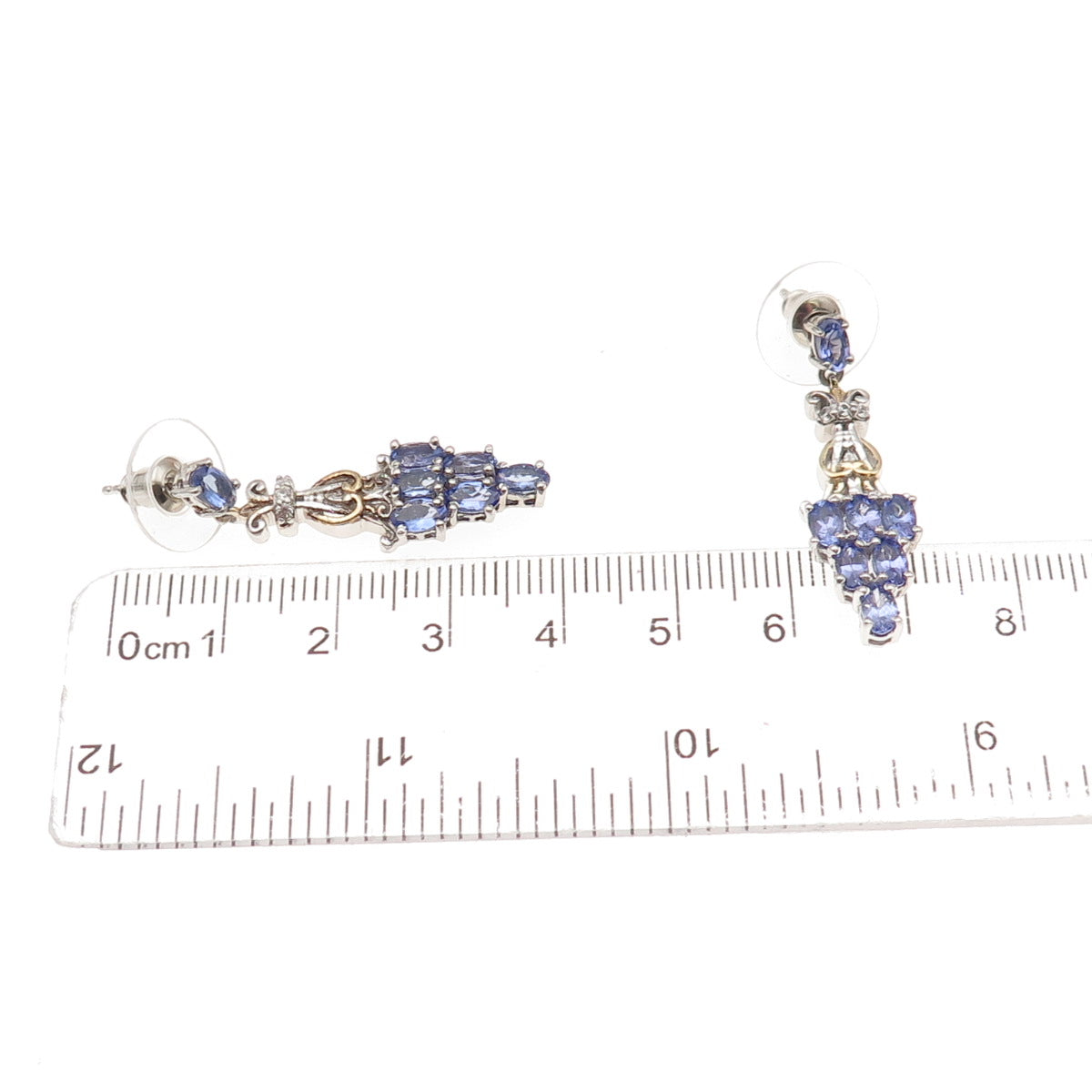 Chuck Clemency 925 Sterling Silver Real Tanzanite & White Topaz Dangle Earrings