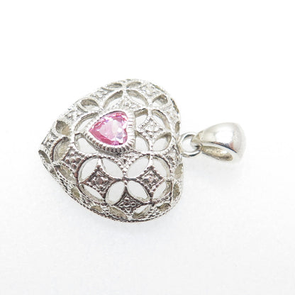 AVON 925 Sterling Silver Vintage Pink C Z Heart Charm Pendant