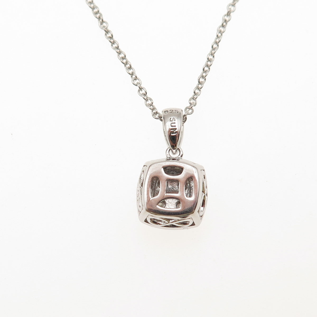 Sun 925 Sterling Silver Real Round-Cut Diamond Cable Chain Necklace 18"