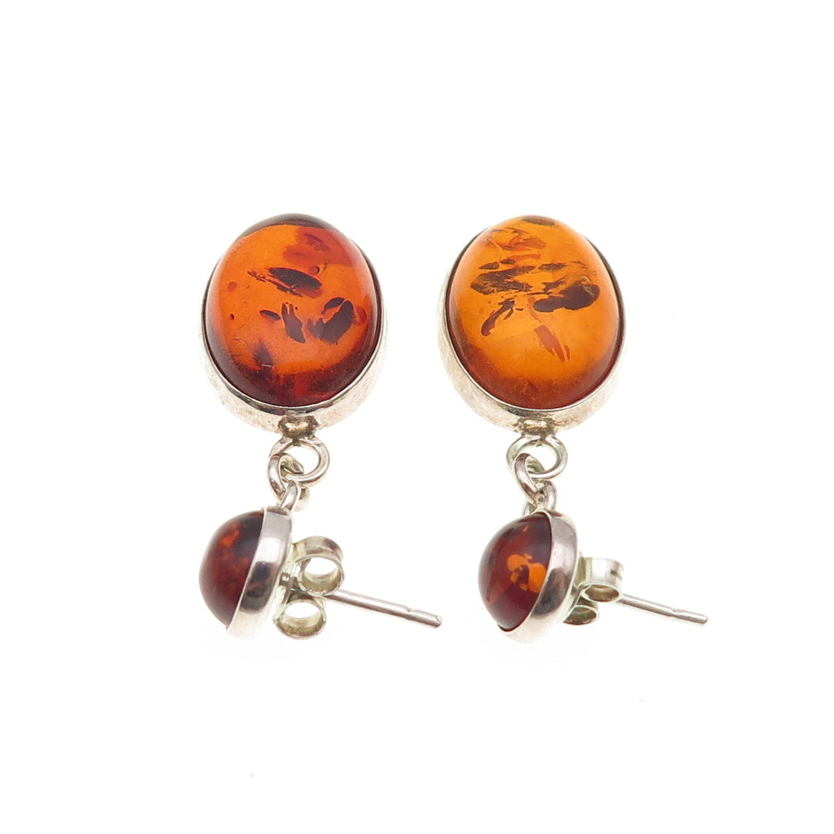 925 Sterling Silver Vintage GRA Poland Real Amber Dangle Earrings