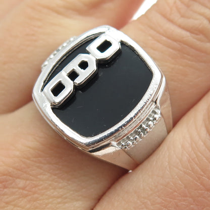 925 Sterling Silver Real Diamond & Black Onyx "DAD" Signet Ring Size 10