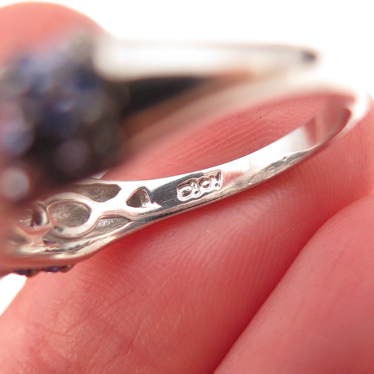 D'Joy 925 Sterling Silver Black Rhodium Real Round-Cut Iolite Ring Size 9