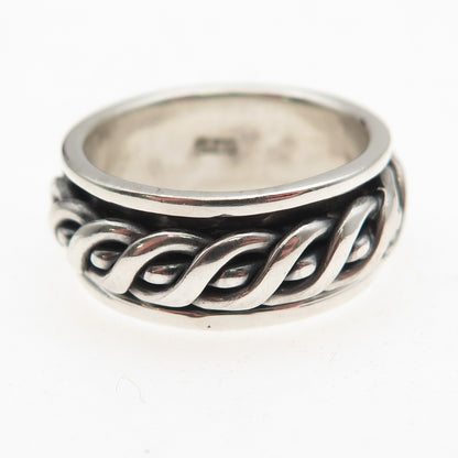 925 Sterling Silver Vintage Braided Oxidized Rotating Band Ring Size 8.25