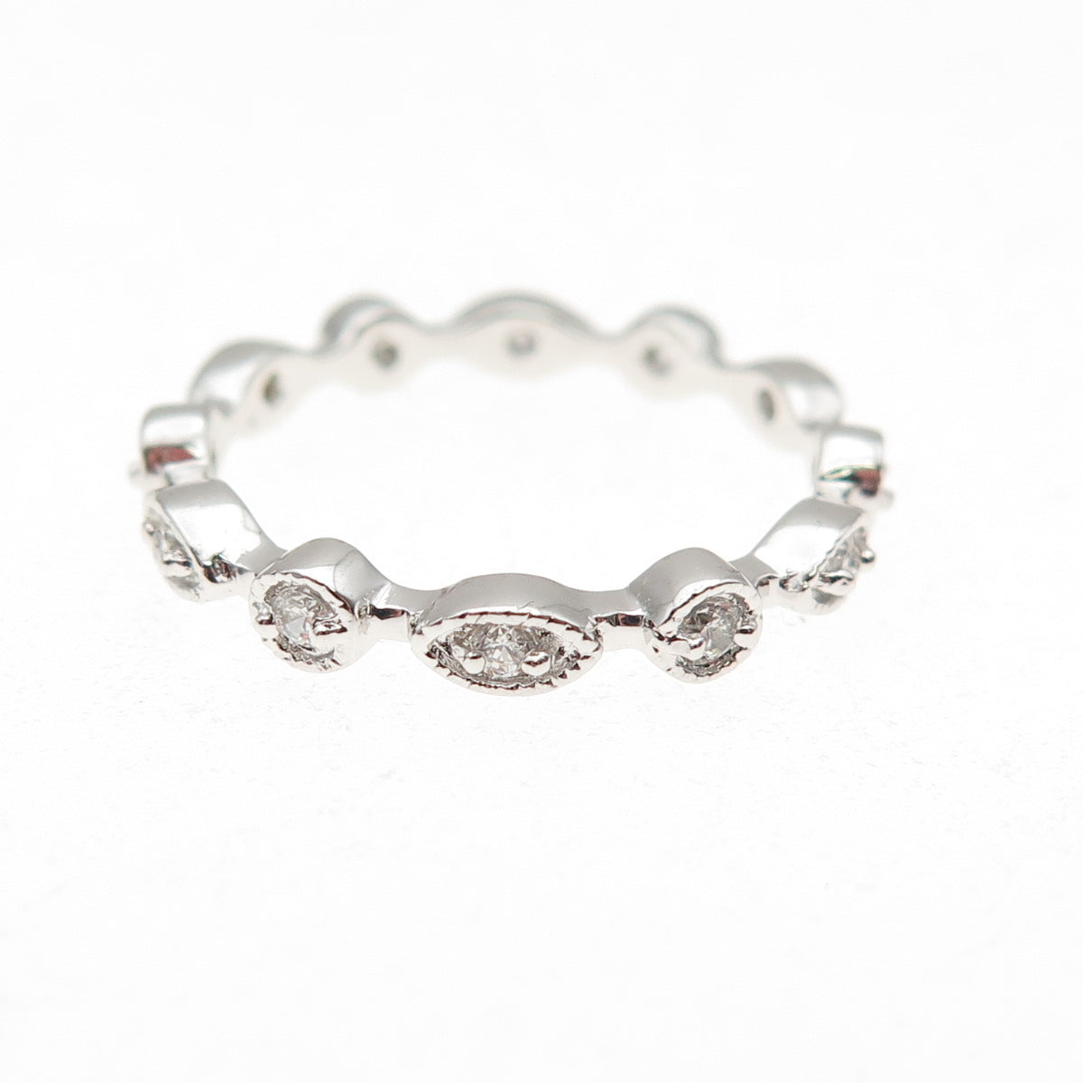 925 Sterling Silver Round-Cut C Z Eternity Band Ring Size 6.25