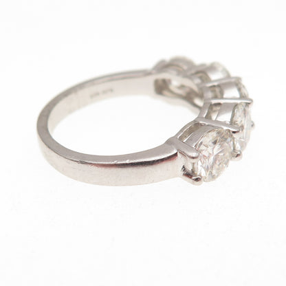 925 Sterling Silver Real Round-Cut Moissanite Half Eternity Ring Size 7