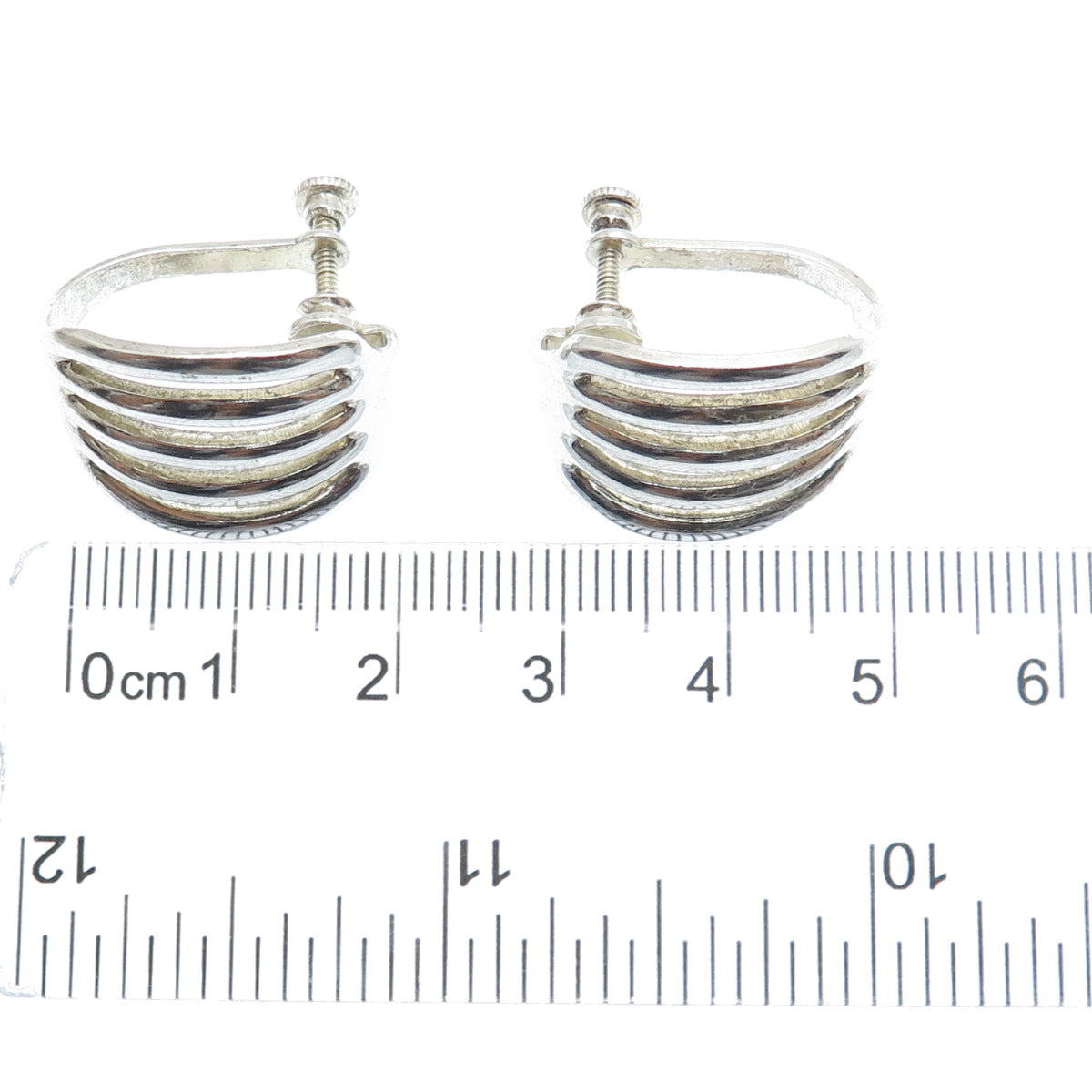 925 Sterling Silver Vintage Modernist Ribbed Screw Back Earrings