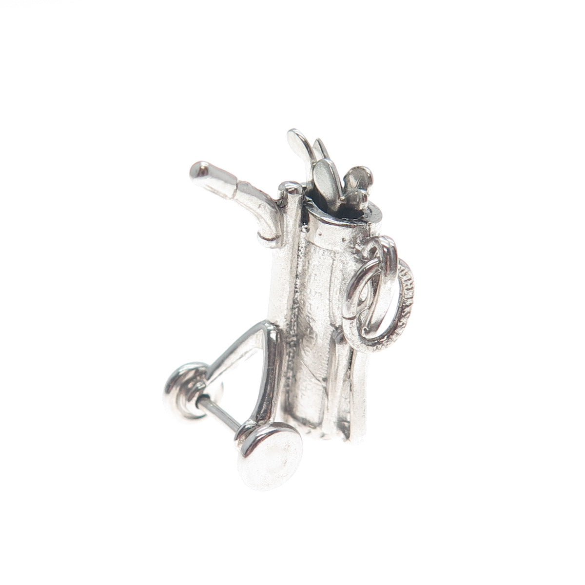 WELLS 925 Sterling Silver Vintage Golf Clubs Bag Minimalist 3D Charm Pendant