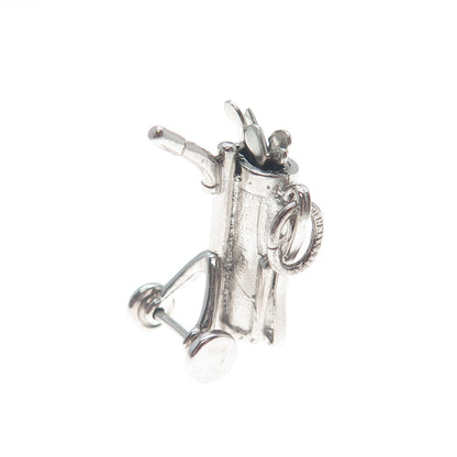 WELLS 925 Sterling Silver Vintage Golf Clubs Bag Minimalist 3D Charm Pendant