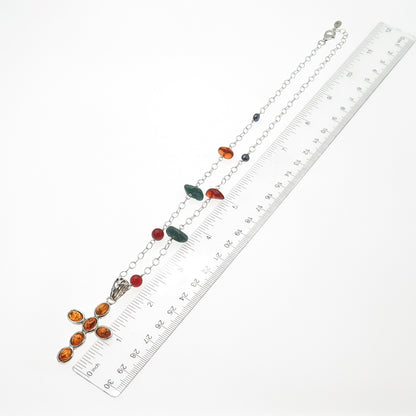 BARSE Sterling Silver Vintage Amber Pearl Carnelian Turquoise Cross Necklace 18"