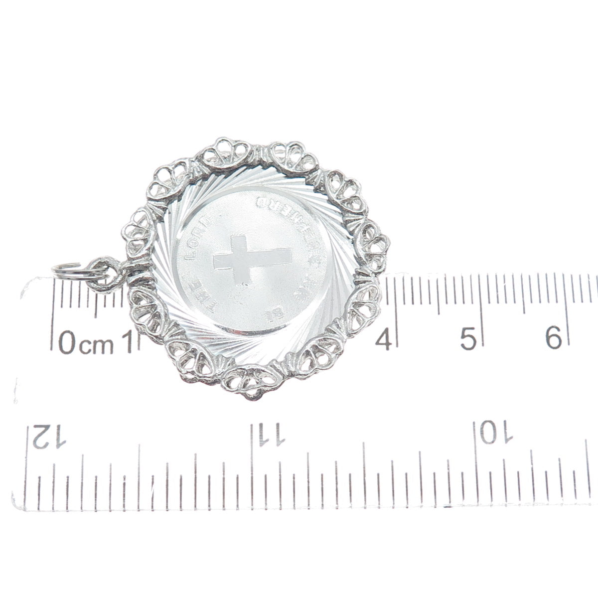 925 Sterling Silver Vintage The Lord Is My Shepherd Ornate Religious Pendant