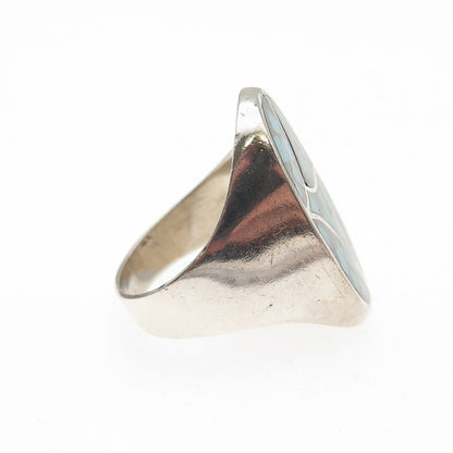 Old Pawn Sterling Silver Vintage Southwestern Turquoise Inlay Tribal Ring Size 8