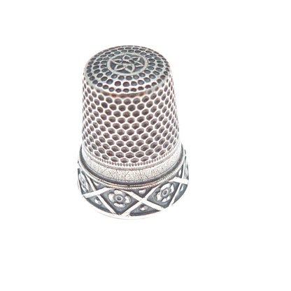 925 Sterling Silver Antique Art Deco European Flower Oxidized Sewing Thimble