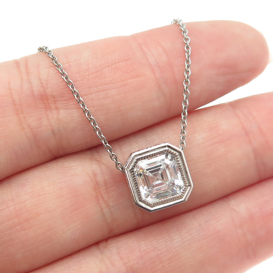 925 Sterling Silver Cushion-Cut Shaped C Z Rolo Chain Necklace 18"