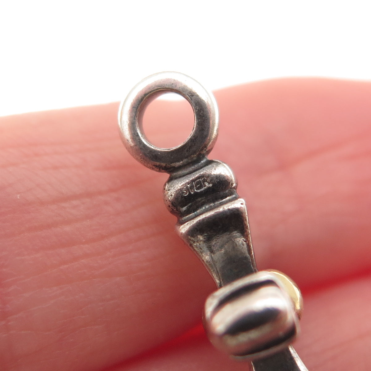 925 Sterling Silver 14K Gold Vintage Modernist Cross Oxidized Charm Pendant