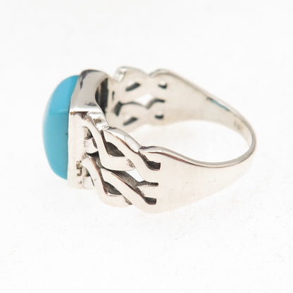 925 Sterling Silver Vintage Real Sleeping Beauty Turquoise Woven Ring Size 9.25
