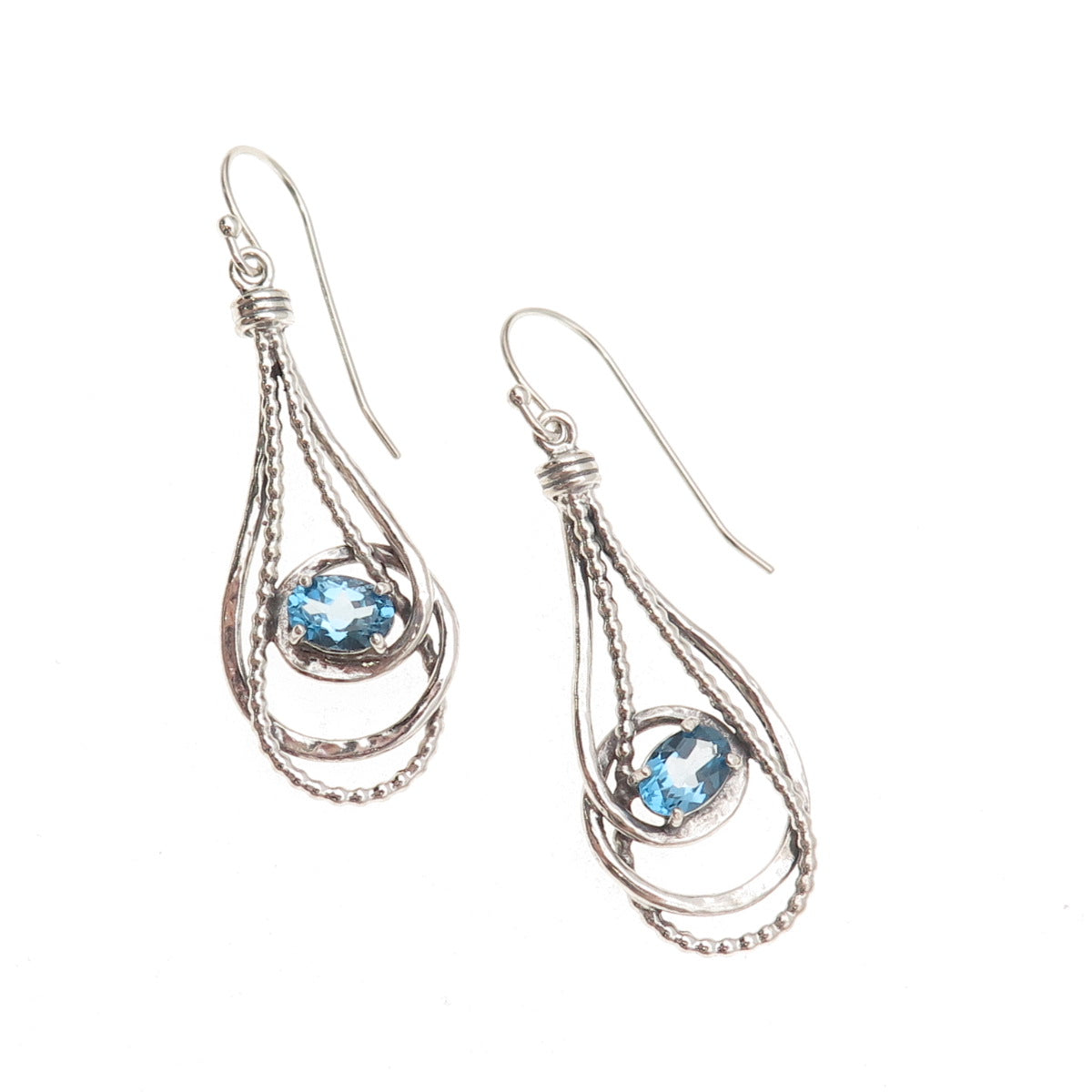 Or Paz PZ Sterling Silver Vintage Israel Real Swiss Blue Topaz Dangle Earrings
