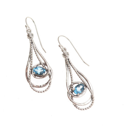 Or Paz PZ Sterling Silver Vintage Israel Real Swiss Blue Topaz Dangle Earrings