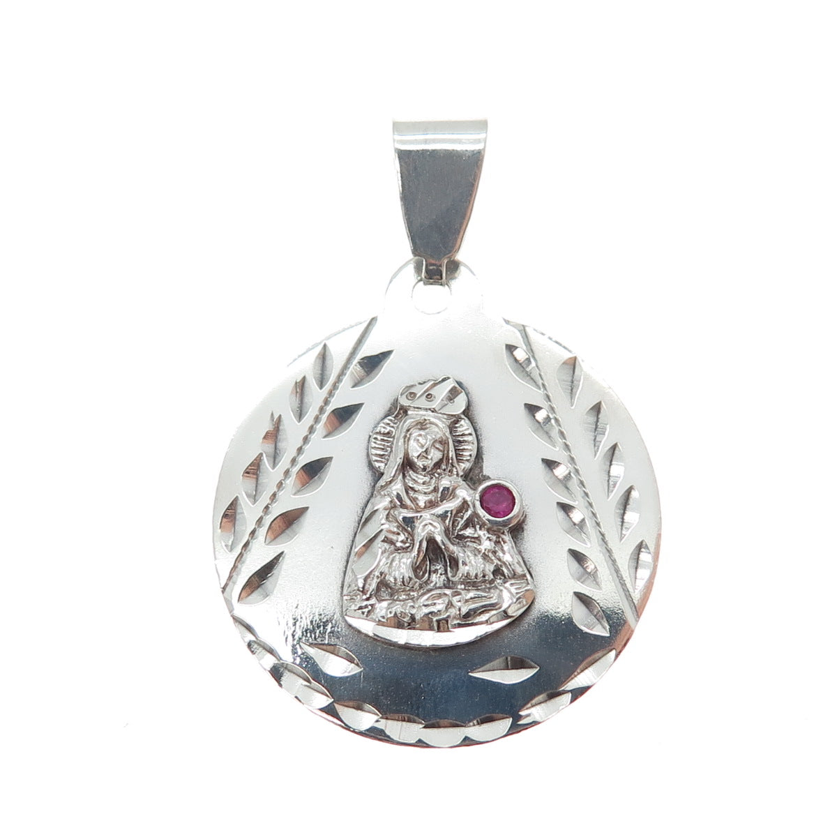 925 Sterling Silver Vintage Real Ruby St. Barbara Religious Charm Pendant