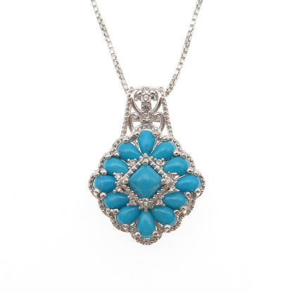 Chuck Clemency 925 Sterling Silver Real Turquoise & Topaz Box Chain Necklace 20"