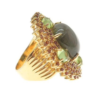 925 Sterling Gold Plated Real Labradorite Peridot Imperial Topaz Ring Size 6.25