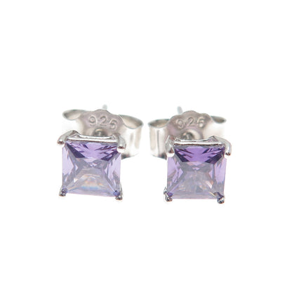 925 Sterling Silver Princess-Cut Purple C Z Stud Earrings