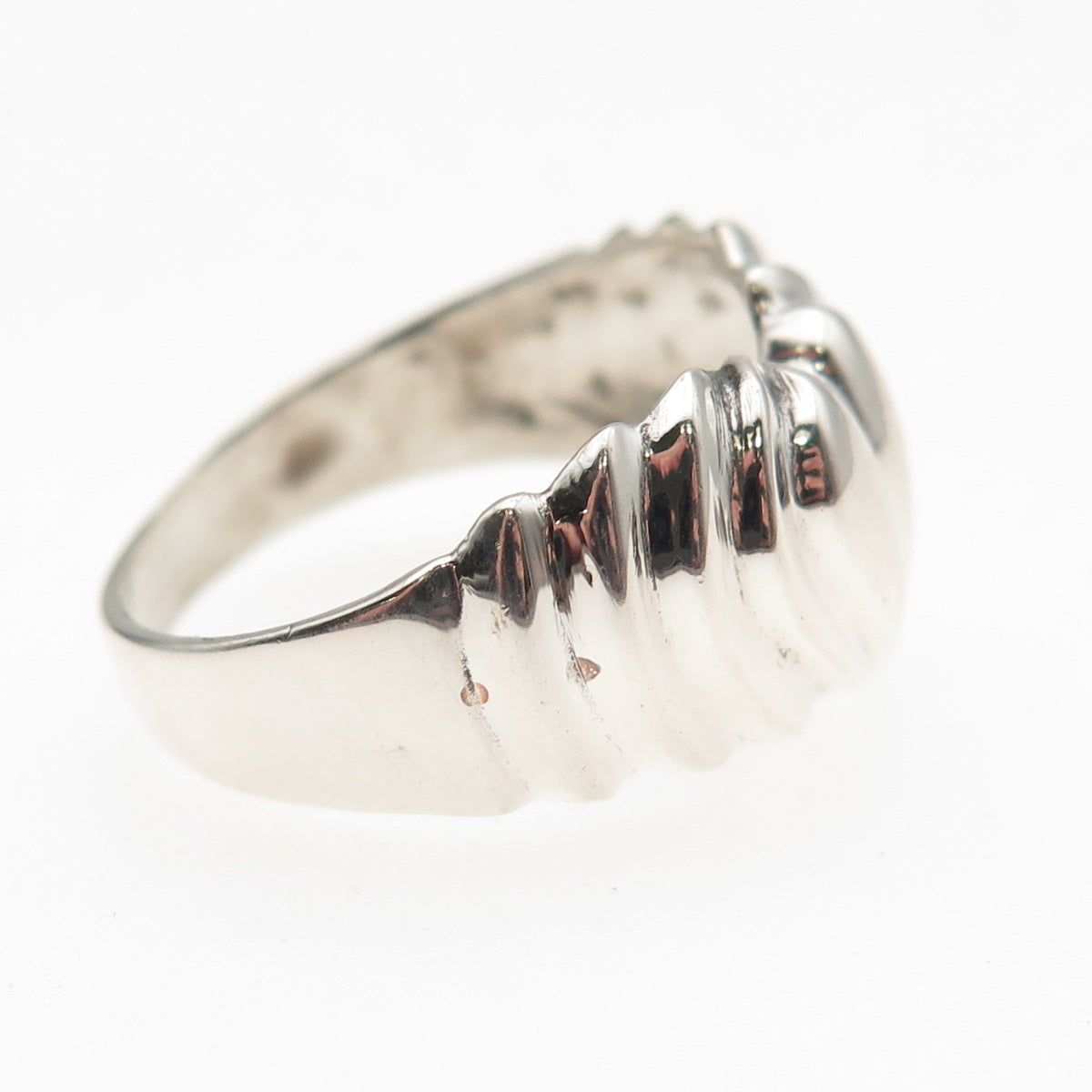 925 Sterling Silver Vintage Modernist Heart Oxidized Ring Size 7.25