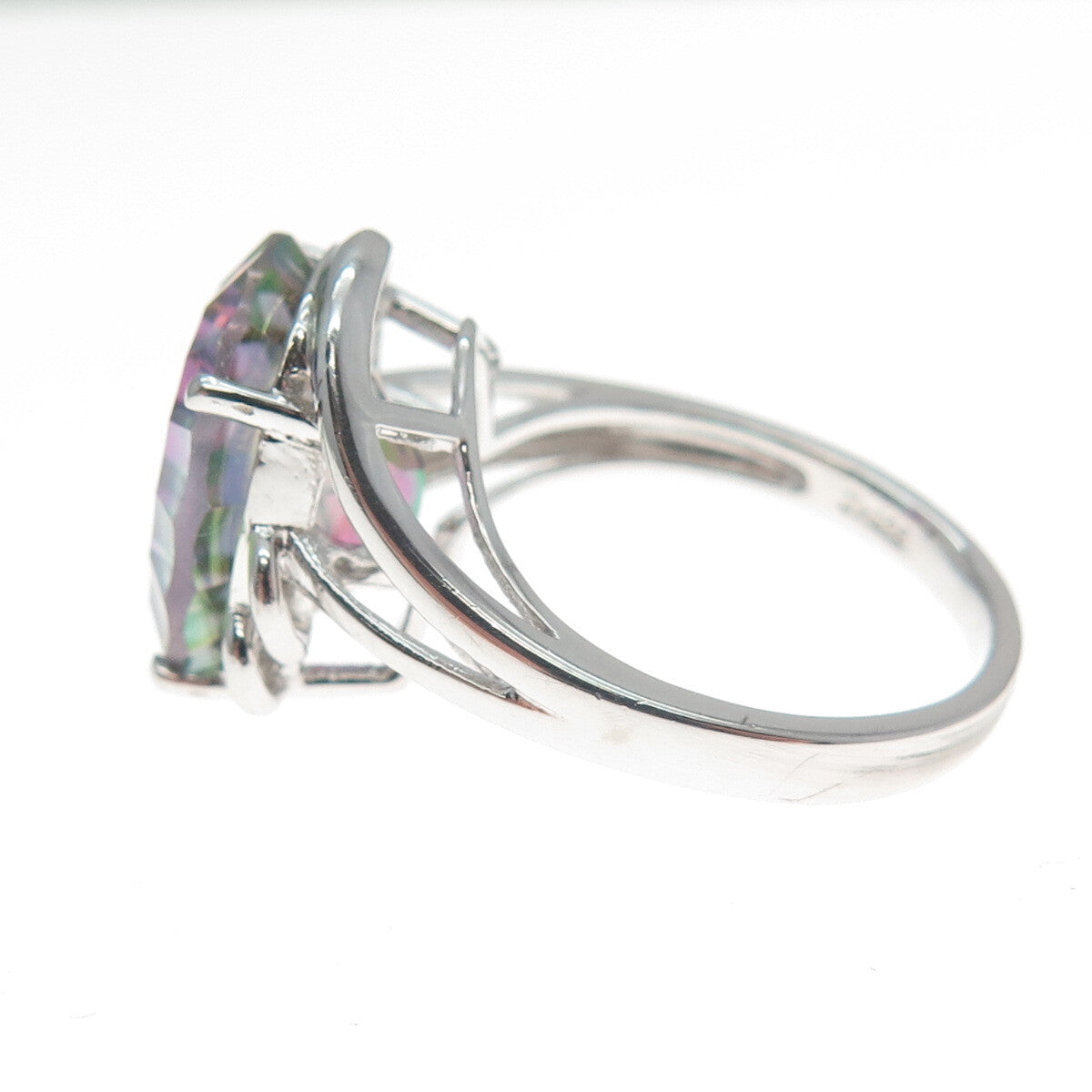 JH YOUNG 925 Sterling Silver Real Oval-Cut Mystic Quartz Ring Size 7.5