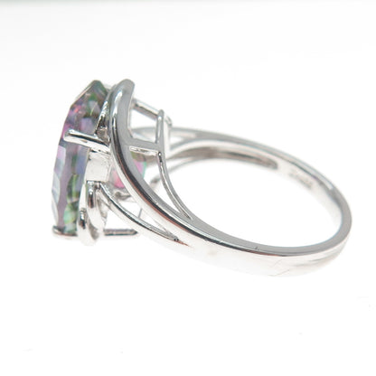 JH YOUNG 925 Sterling Silver Real Oval-Cut Mystic Quartz Ring Size 7.5