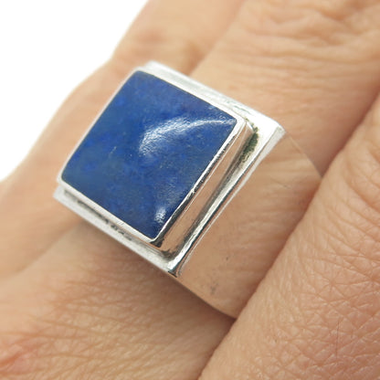 950 Silver Vintage Real Lapis Lazuli Modernist Ring Size 10