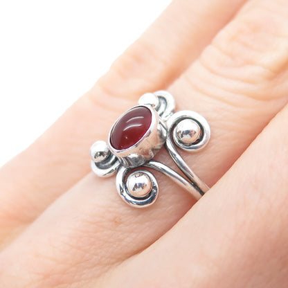 925 Sterling Silver Vintage Real Carnelian Swirl Beaded Oxidized Ring Size 5.75