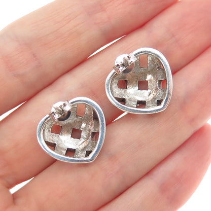 925 Sterling Silver Vintage Real MOP Woven Heart Stud Earrings
