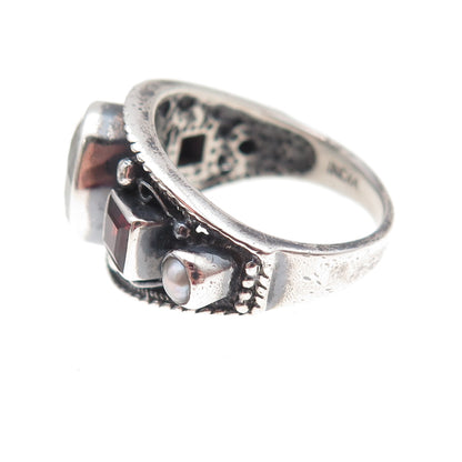 Nicky Butler 925 Sterling Silver Vintage Real Moonstone Garnet Pearl Ring Size 7